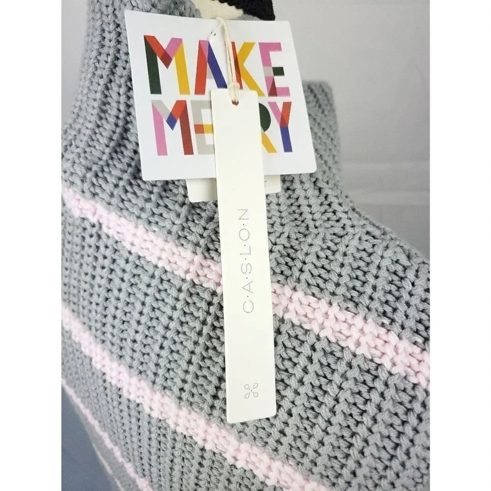Caslon Shaker Mock Neck Sweater In Grey- Pink‎ Stripe S cozy warm 365